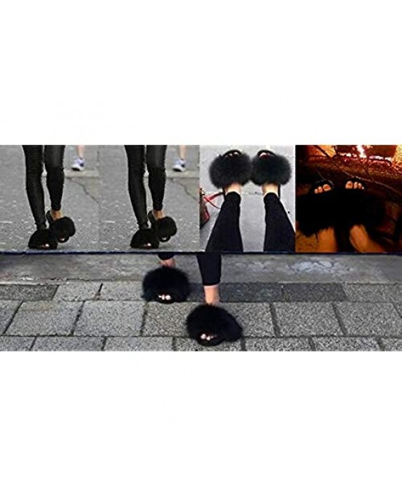 NewYouDirect Fur Slides for Women Fuzzy Sandals Slippers Flip Flop Furry Slides Soft Flat for Indoor Outdoor