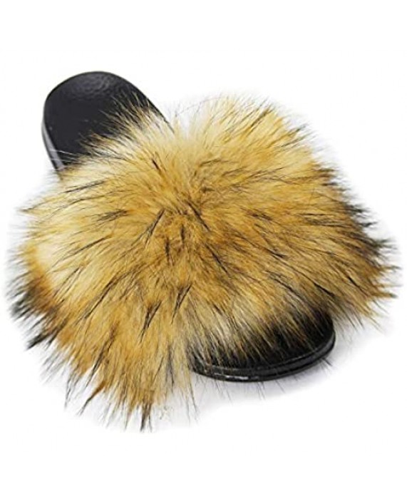 NewYouDirect Fur Slides for Women Quality Long Fur Womens Slides Fuzzy Sandals Flip Flop Furry Slides Soft Flat for Indoor Outdoor