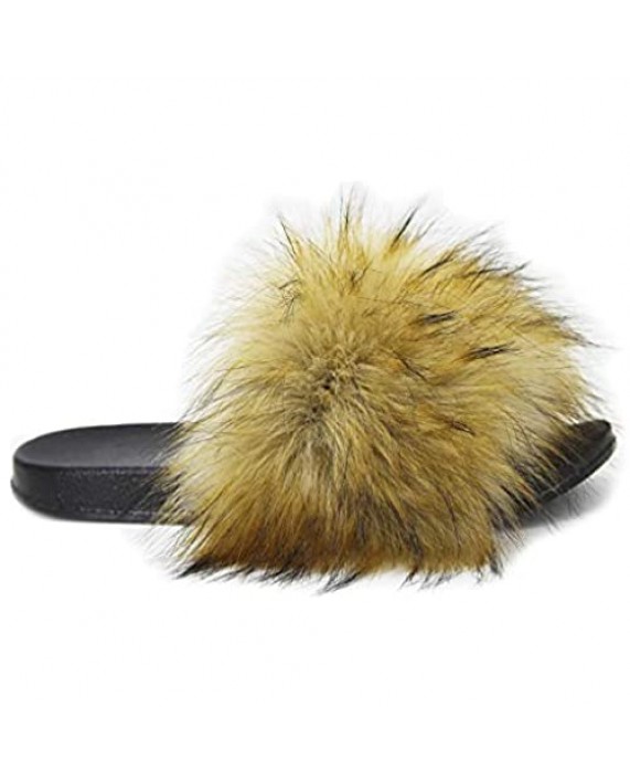 NewYouDirect Fur Slides for Women Quality Long Fur Womens Slides Fuzzy Sandals Flip Flop Furry Slides Soft Flat for Indoor Outdoor