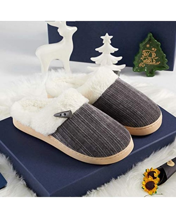 NineCiFun Women's Comfy House Slippers Memory Foam Fuzzy Bedroom Scuffs Slippers Indoor Outdoor Anti Skid Home Slippers Shoes with Warm Plush Lining