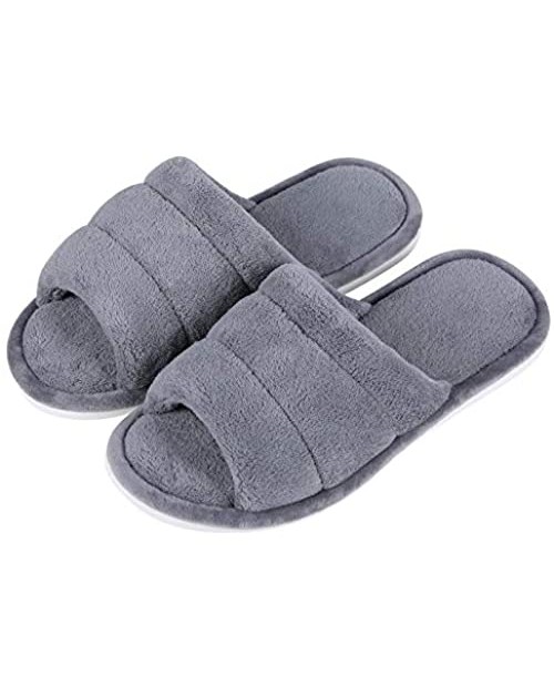 shevalues Terry Cloth Open Toe Slippers for Women Memory Foam Silp On House Slippers