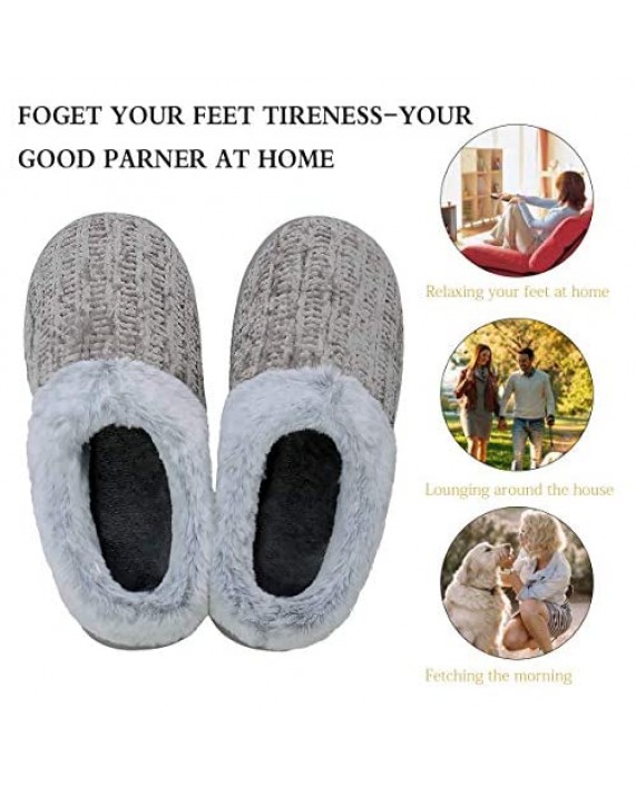 shoeslocker Women's Cozy Memory Foam Slippers Fuzzy Plush Lined House Shoes Indoor Outdoor Anti-Skid Rubber Sole