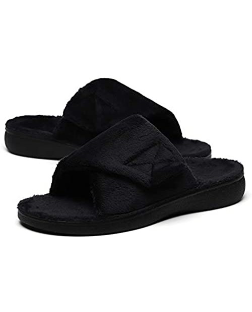 SOLLBEAM Fuzzy House Slippers with Arch Support Orthotic Heel Cup Sandals for Women