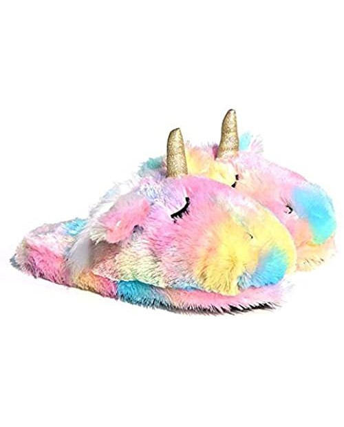 Stuffed Animal Unicorn Slippers | Cute Rainbow Llama Plush Slippers | Alpaca Plush Home Shoes | Fluffy Girls Slippers