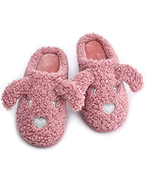 TEMI Women's Cute Animal Slippers Memory Foam Slip On Warm Soft Plush Fleece Terry Fur Fluffy House Slippers for Girls with Indoor Outdoor Anti-Skid Rubber Sole