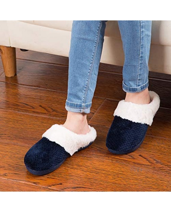 TEMI Women's Soft Warm Memory Foam Slippers Faux Fur Lined Fluffy Slip On House Bedroom Slippers with Indoor Outdoor Anti-Skid Rubber Sole