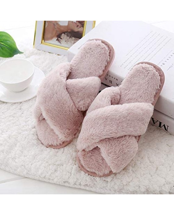 TONGSONG Cozy House Slippers for Women for Indoor and Outdoor Fuzzy Slippers Womens with Cross Band Open Toe Slippers Women Plush Fleece House Shoes