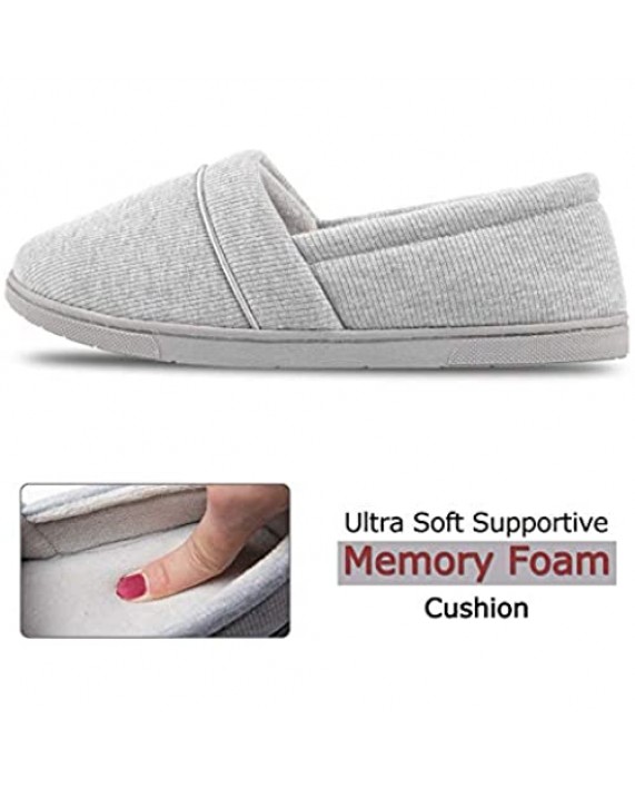 ULTRAIDEAS Women's Comfy Memory Foam Cotton Knit Slippers Ladies' Plush Terry Lining Loafer Lightweight House Shoes with Indoor Outdoor Anti-Skid Rubber Sole
