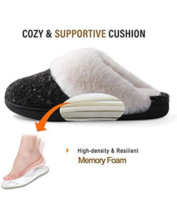 ULTRAIDEAS Women's Cozy Memory Foam Scuff Slippers with Plush Fuzzy Faux Rabbit-Wool Collar Ladies' Slip on Knitted House Shoes with Indoor Outdoor Anti-Skid Rubber Sole
