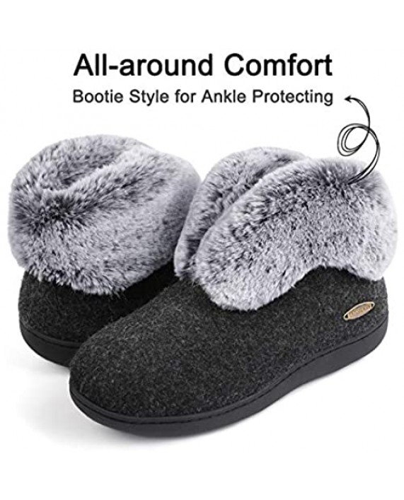 ULTRAIDEAS Women's Cozy Memory Foam Slippers with Plush Faux Fur Collar Wool-Like Blend Cotton Closed Back House Shoes with Anti-Slip Indoor Outdoor Rubber Sole