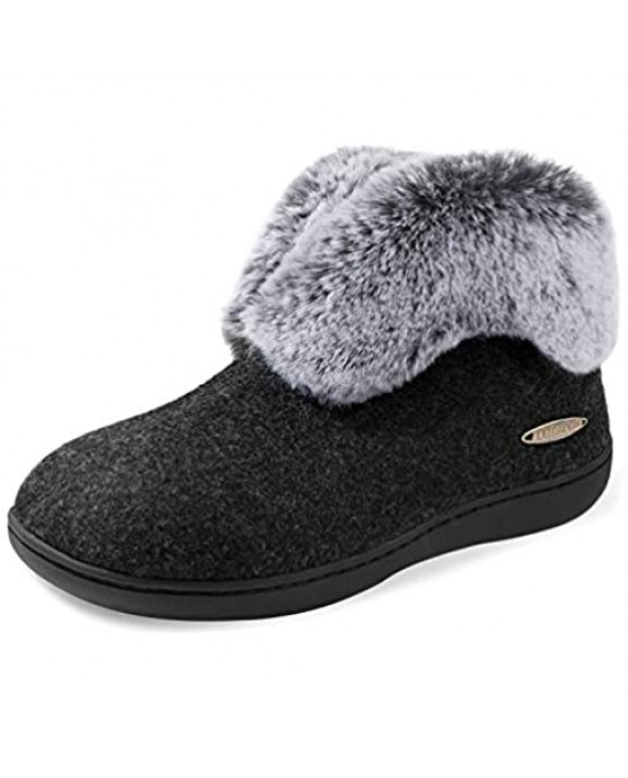 ULTRAIDEAS Women's Cozy Memory Foam Slippers with Plush Faux Fur Collar Wool-Like Blend Cotton Closed Back House Shoes with Anti-Slip Indoor Outdoor Rubber Sole