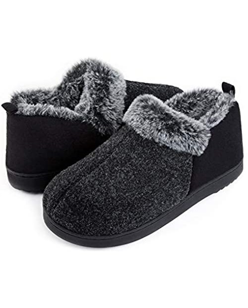 ULTRAIDEAS Women's Cozy Memory Foam Slippers with Warm Plush Faux Fur Lining Wool-Like Blend Micro Suede House Shoes with Anti-Slip Indoor Outdoor Rubber Sole