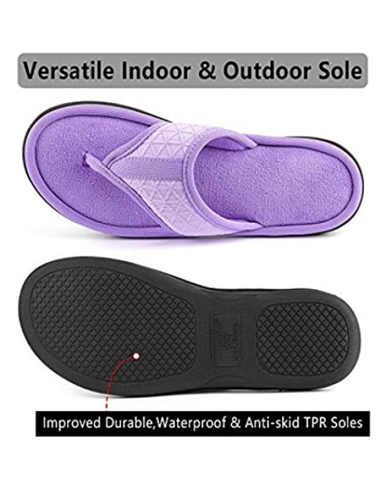 ULTRAIDEAS Women's Memory Foam Flip Flop Slippers with Cozy Terry Lining Moisture-Wicking Open Toe Slip On Spa Thong Sandals Mules Ladies' House Shoes with Indoor Outdoor Anti-Skid Hard Rubber Sole
