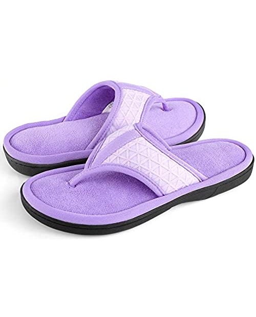 ULTRAIDEAS Women's Memory Foam Flip Flop Slippers with Cozy Terry Lining Moisture-Wicking Open Toe Slip On Spa Thong Sandals Mules Ladies' House Shoes with Indoor Outdoor Anti-Skid Hard Rubber Sole