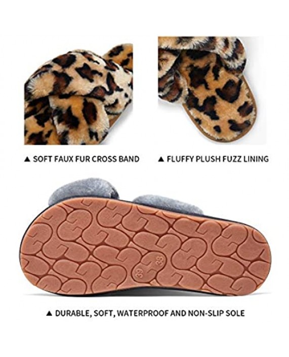 VEPOSE Women's Cross Band Slippers Soft Plush Furry Open Toe Fur Slides Fuzzy Fluffy Slip on House Shoes Indoor Outdoor Slippers for Women