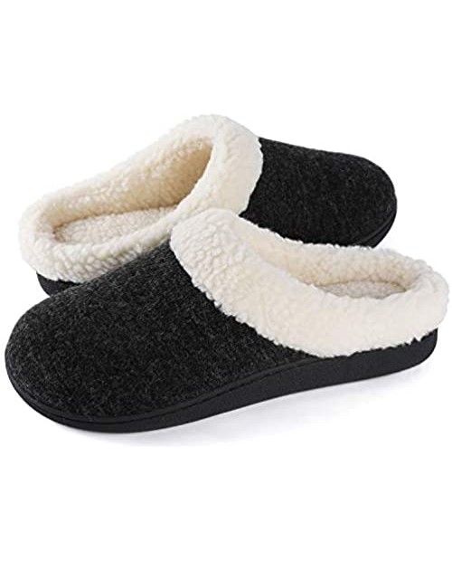 Wishcotton Women's Cozy Memory Foam Slippers Fuzzy Wool-Like Plush Fleece Lined Warm Slip On House Shoes Indoor Outdoor Anti-Skid Rubber Sole