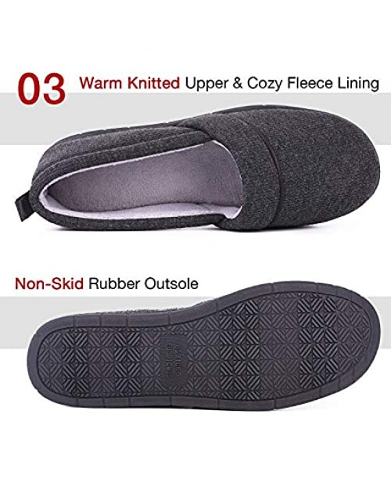 Women's Comfort Cotton Knit Memory Foam House Shoes Light Weight Terry Cloth Loafer Slippers w/ Anti-Skid Rubber Sole