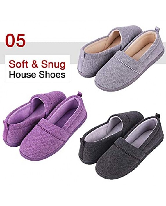 Women's Comfort Cotton Knit Memory Foam House Shoes Light Weight Terry Cloth Loafer Slippers w/ Anti-Skid Rubber Sole