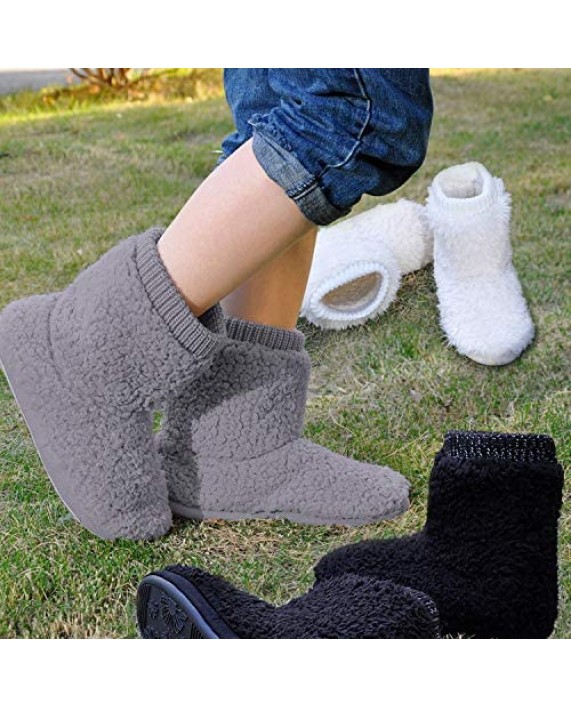Women's Comfort Warm Faux Fleece Fuzzy Ankle Bootie Slippers Plush Lining Slip-on House Shoes Anti-Slip Sole Indoor/Outdoor