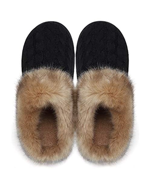 Women's Memory Foam Slippers Comfort Wool-Like Plush Fleece Lined House Shoes for Indoor & Outdoor