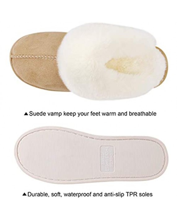 Womens Slippers Cozy Comfy Faux Fur Slip-on Women House Shoes Memory Foam Suede Fluffy Comfort Plush Breathable Anti-Slip Indoor & Outdoor Winter Warm
