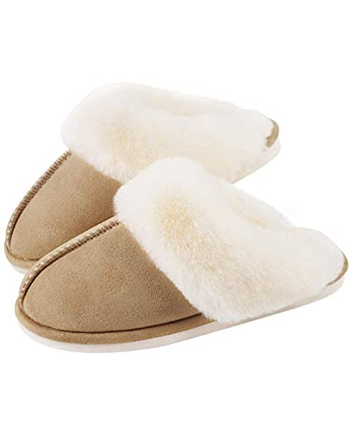 Womens Slippers Cozy Comfy Faux Fur Slip-on Women House Shoes Memory Foam Suede Fluffy Comfort Plush Breathable Anti-Slip Indoor & Outdoor Winter Warm