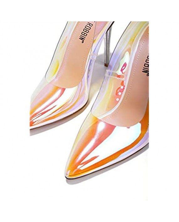 Cape Robbin Glass Doll Clear Stiletto High Heels for Women Slip On Sexy Shoes with Pointed Toe