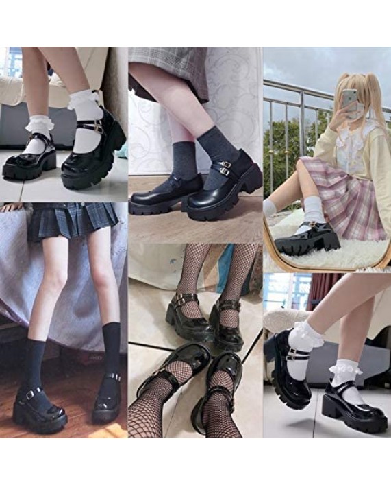 CYNLLIO Platform Pumps for Women Ankle Strap Mary Jane Shoe Gothic Wedges Lolita Shoes Halloween Cosplay Shoes