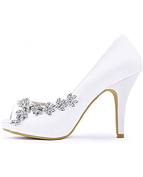 ElegantPark Wedding Shoes for Bride High Heel Platform Bridal Shoes Rhinestones Wedding Heels for Women Pumps Satin Evening Party Prom Dress Shoes