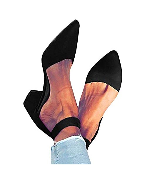 FISACE Womens Low Mid Square Heel Ankle Strap Sandal Office Ladies Pointed Toe Pumps Shoes