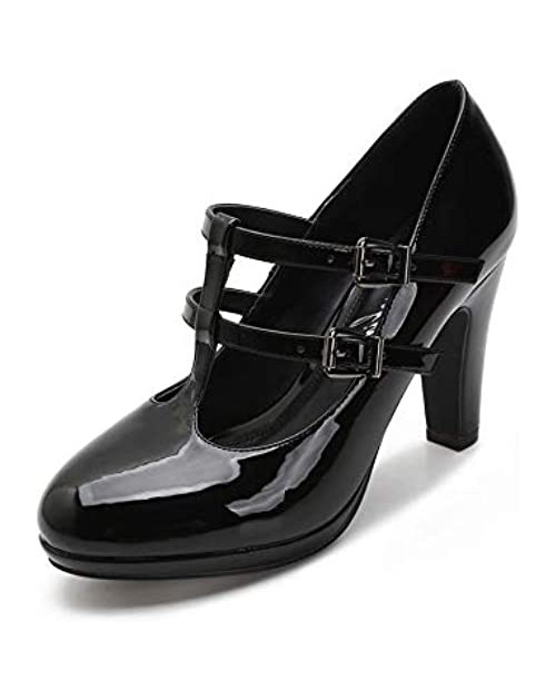 MACKIN J G574-1 Women's Mary Jane Vintage Heels Chunky Platform T-Strap Dress Pumps