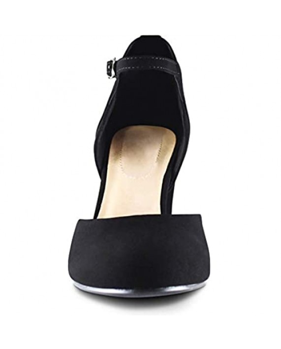 MARCOREPUBLIC Quebec Women's Almond Toe Ankle Strap Memory Foam Cushion Chunky Block Heels Shoes