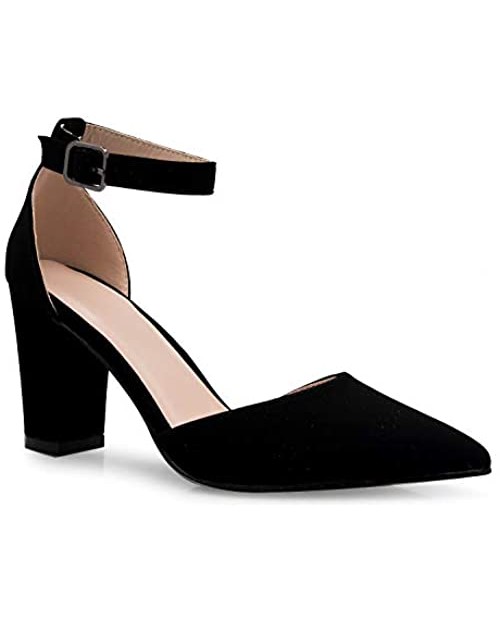 Olivia K Women's Sexy D'Orsay Ankle Strap Pointed Toe Block Heel Pump - Classic Comfortable
