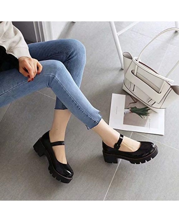 Platform Mary Janes for Women Round Toe Ankle Strap Lolita Style Chunky Platform Low Heel Pumps Oxford Shoes