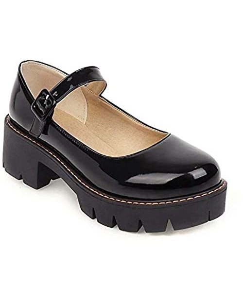 Platform Mary Janes for Women Round Toe Ankle Strap Lolita Style Chunky Platform Low Heel Pumps Oxford Shoes