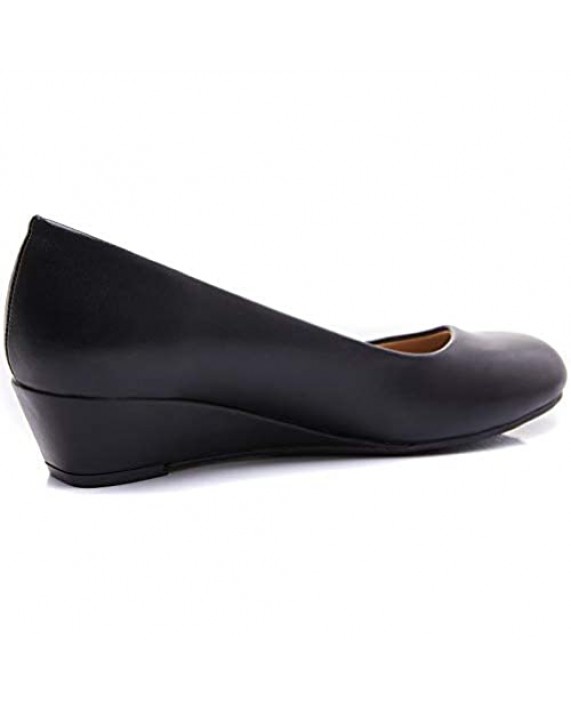 Savaii Women's Linda Low Heel Round Toe Slip-on Dress Pumps Shoes Casual Wedge Shoes