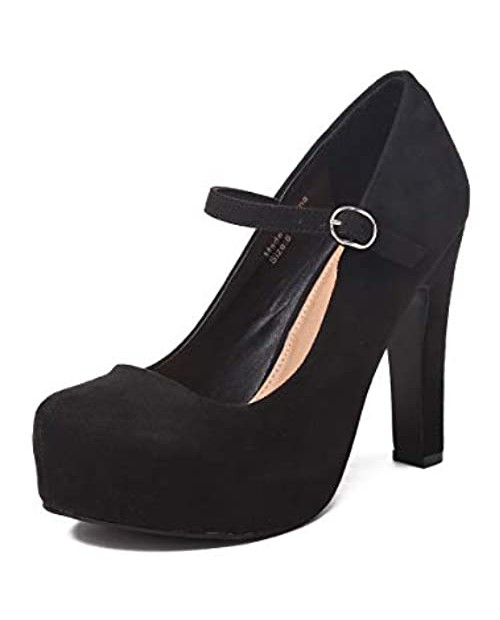 Sivellya Women's Classic High Heel Dress Platform Pumps Shoes Wide Width Ankle Strap Block Heel Pumps Black Size 6 to 13
