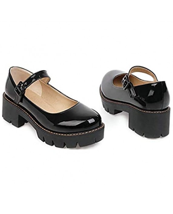 Women's Round Toe Ankle Strap Mary Janes Platform Low Heel Chunky Pumps Oxford Dress Shoes