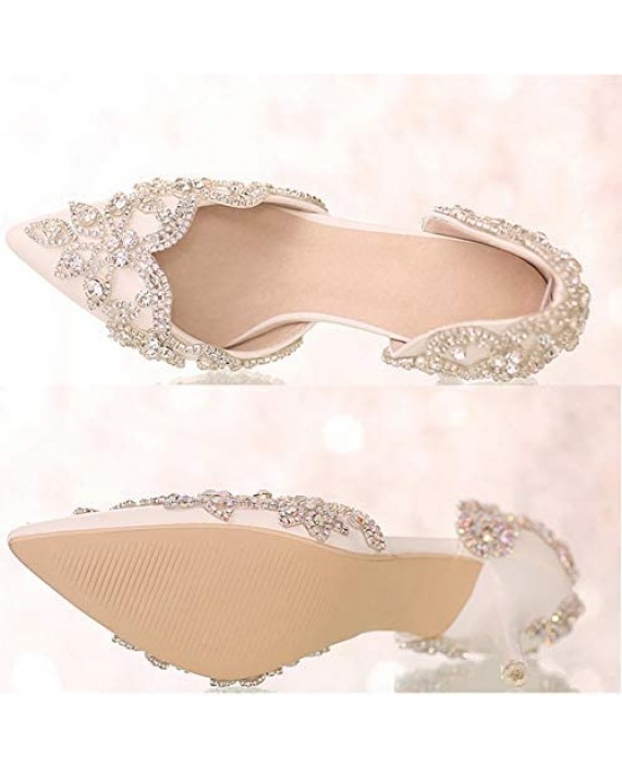Women's Stiletto High Heel Dress Pumps Pointy Toe Bridal Wedding Evening Party Shoes with Rhinestone 3.15 Heel…