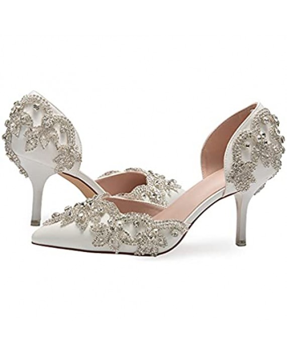 Women's Stiletto High Heel Dress Pumps Pointy Toe Bridal Wedding Evening Party Shoes with Rhinestone 3.15 Heel…
